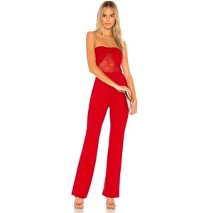 Lovers + Friends Red Jumpsuit Lace Upper Size XL Stretch Night Out